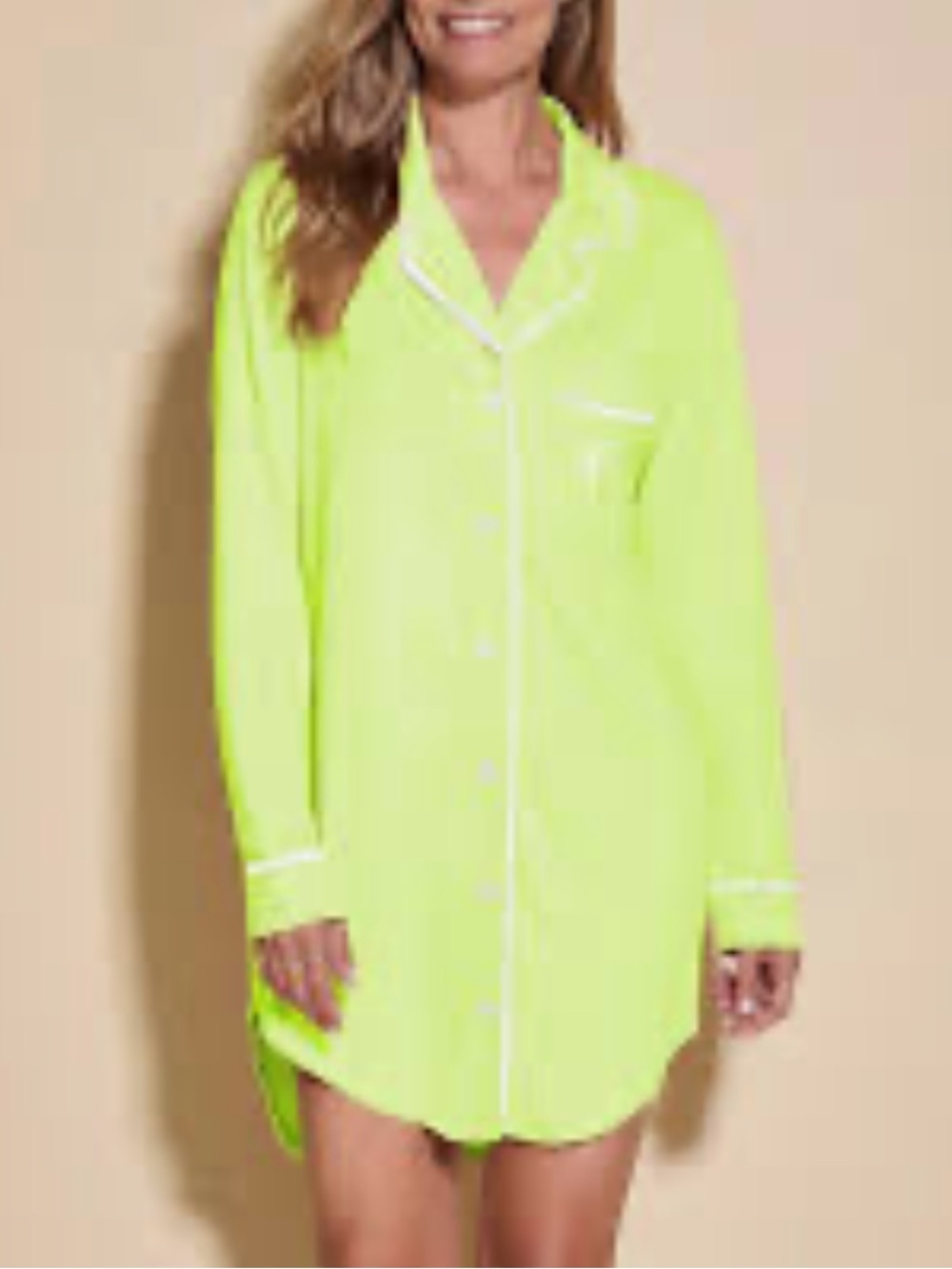 Victoria’s Secret Women's Long Sleeve Button-Front Nightshirt in Neon Lime.
